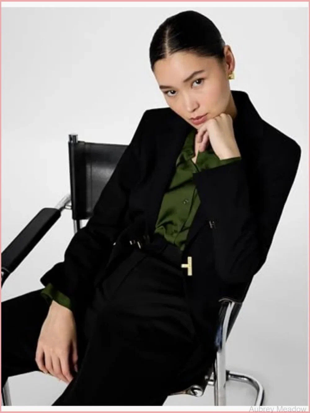 Women's H Closure Woven Blazer Office Workwear Suit Jacket